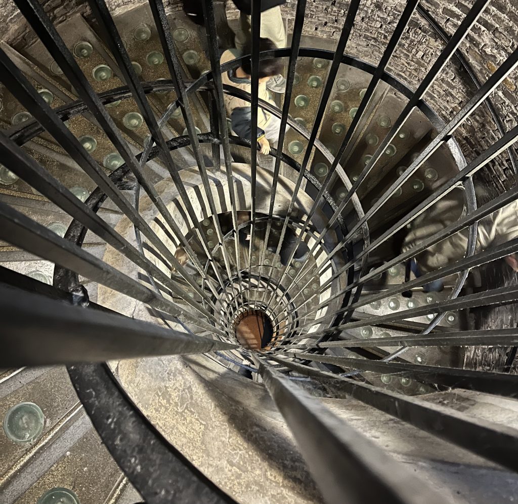 Staircase leading down to Taittinger’s chalk cellars